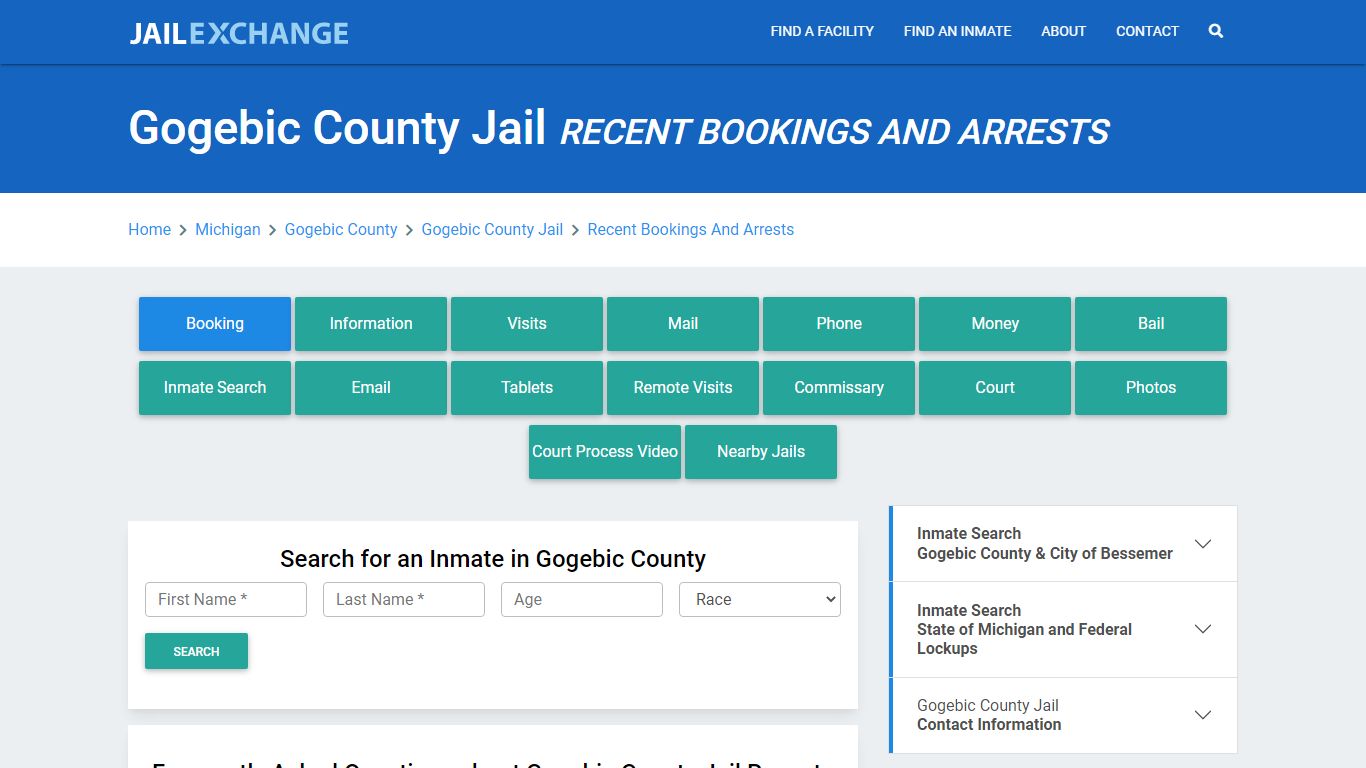 Gogebic County Jail Recent Bookings And Arrests - Jail Exchange