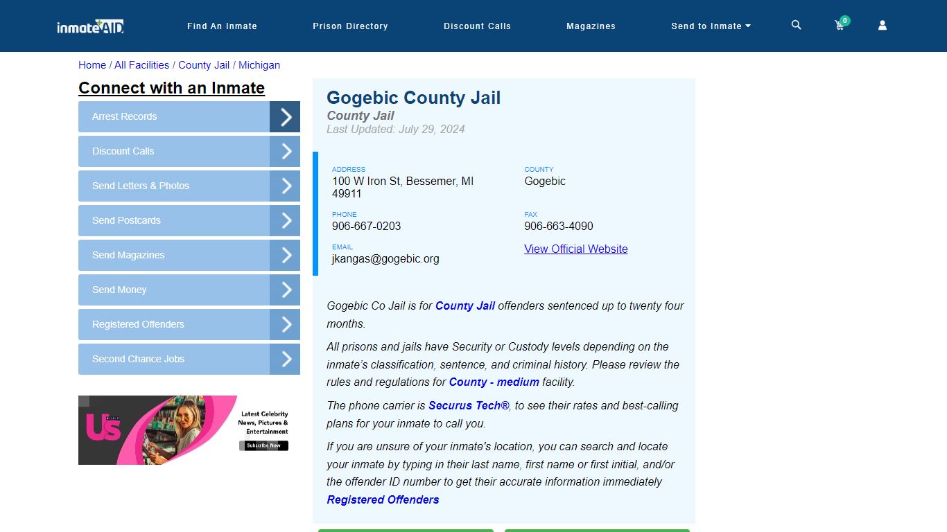 Gogebic County Jail - Inmate Locator